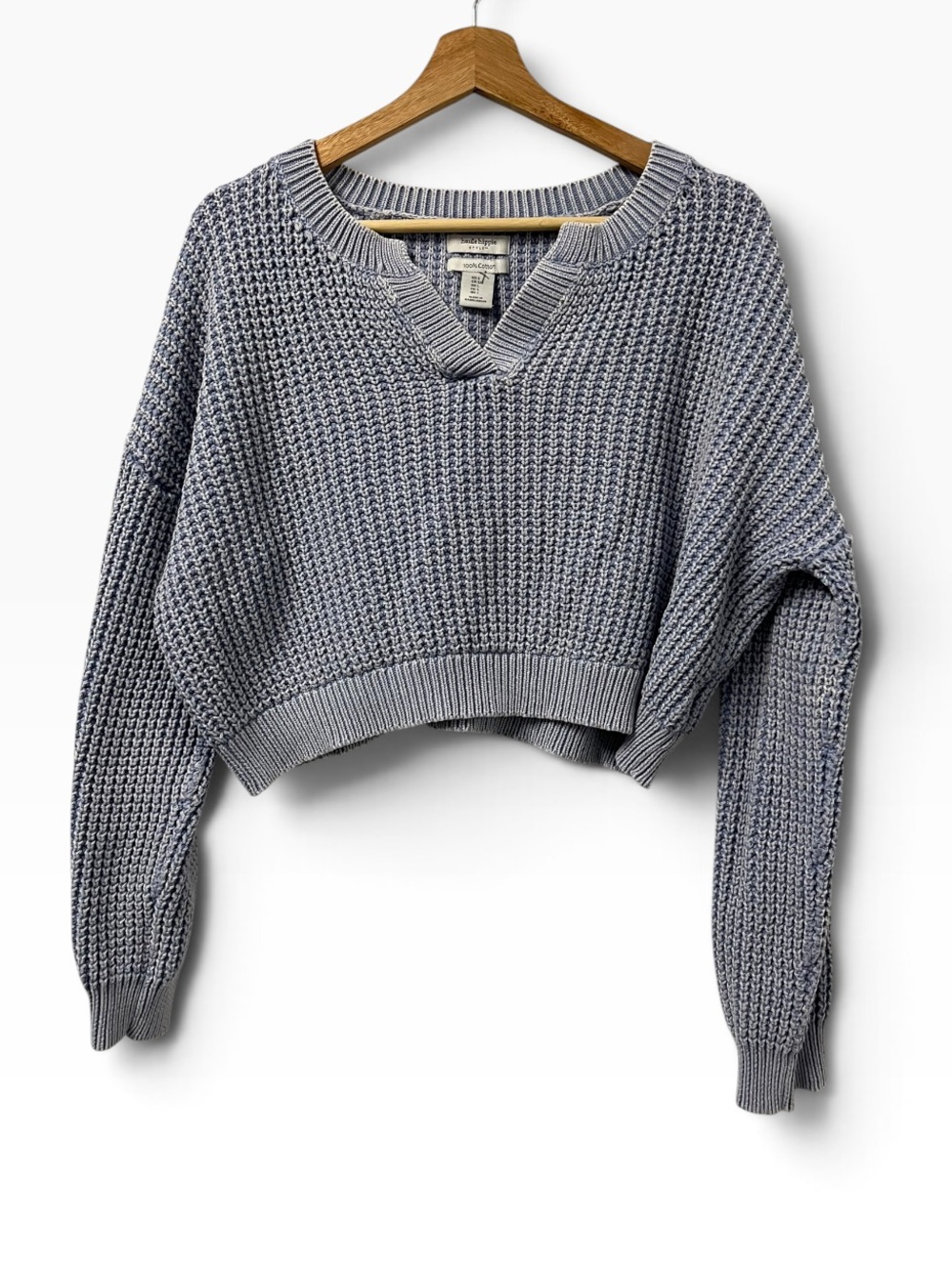 Haute Hippie Style Cropped Sweater Women’s L Blue 100% Cotton Washed Boho